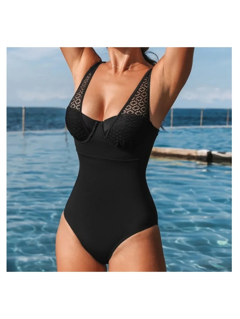 NWOT Cupshe Size M one piece swimsuit black